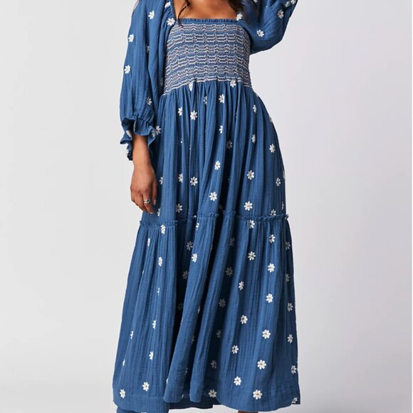 Dahlia Embroidered Maxi Dress (Color: Coastal Combo, Size: XS) - Picture 2 of 14